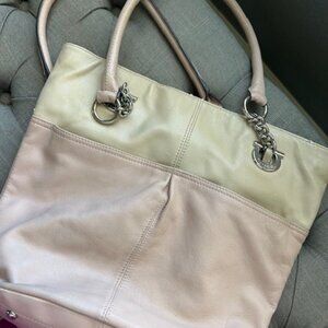 Pink and creamy white leather shoulder bag